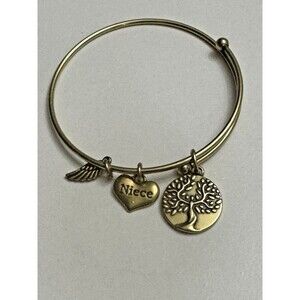 Gold Tone Adjustable Niece Charm Bangle Bracelet Angel Wing Tree of Life